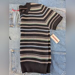 UNIONBAY Cropped Black Boyfriend Multi-Striped Short-Sleeve Knit Top